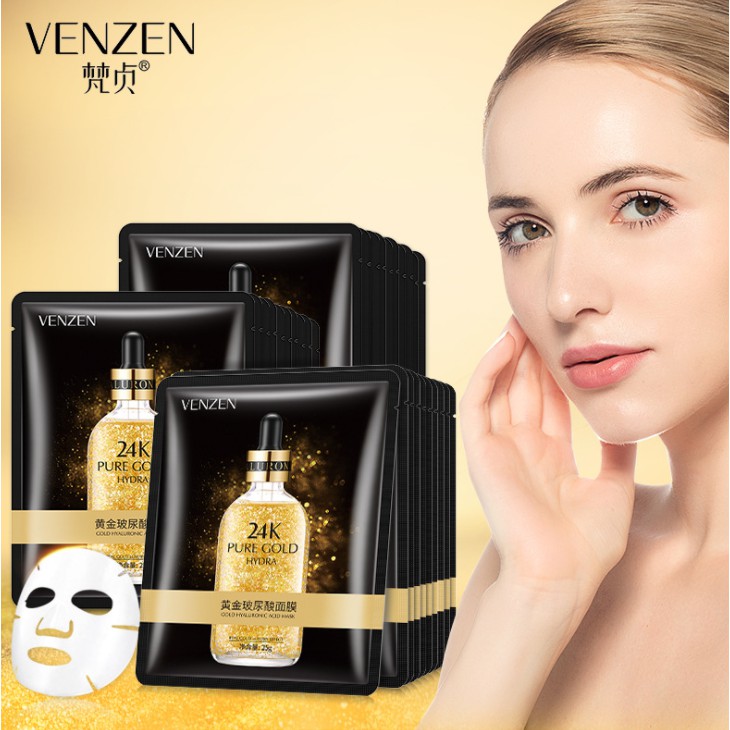 Mặt Nạ Tinh Chất Vàng 24K Pure Gold Venzen Da Trắng Khỏe Ngăn lão hóa Trắng Da | Thế Giới Skin Care