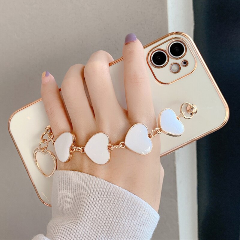 iPhone 12 Pro Max Case Luxury Gold Plated Heart Bracelet Hand Strap Cover  iPhone PRO MAX 11 XS MAX XR X XS 7 8 Plus Case