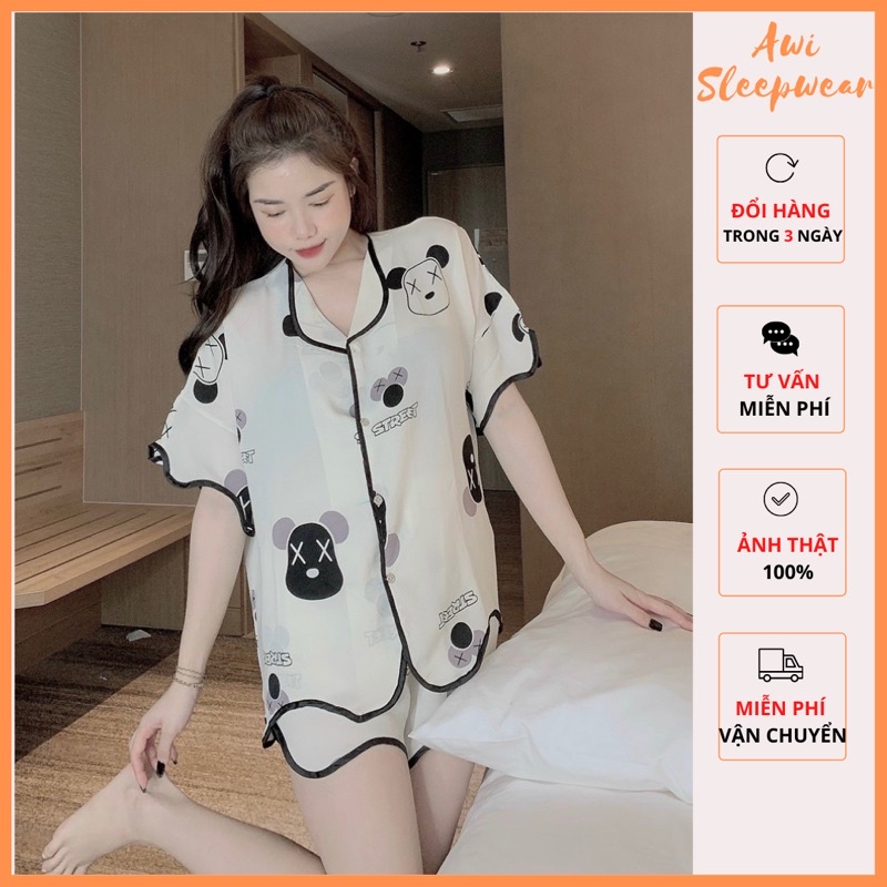 Bộ Pyjama Đùi Viền Sóng Lụa Mango Vic Nhiều Mẫu Xinh Xắn - Awi Sleepwear Pijama