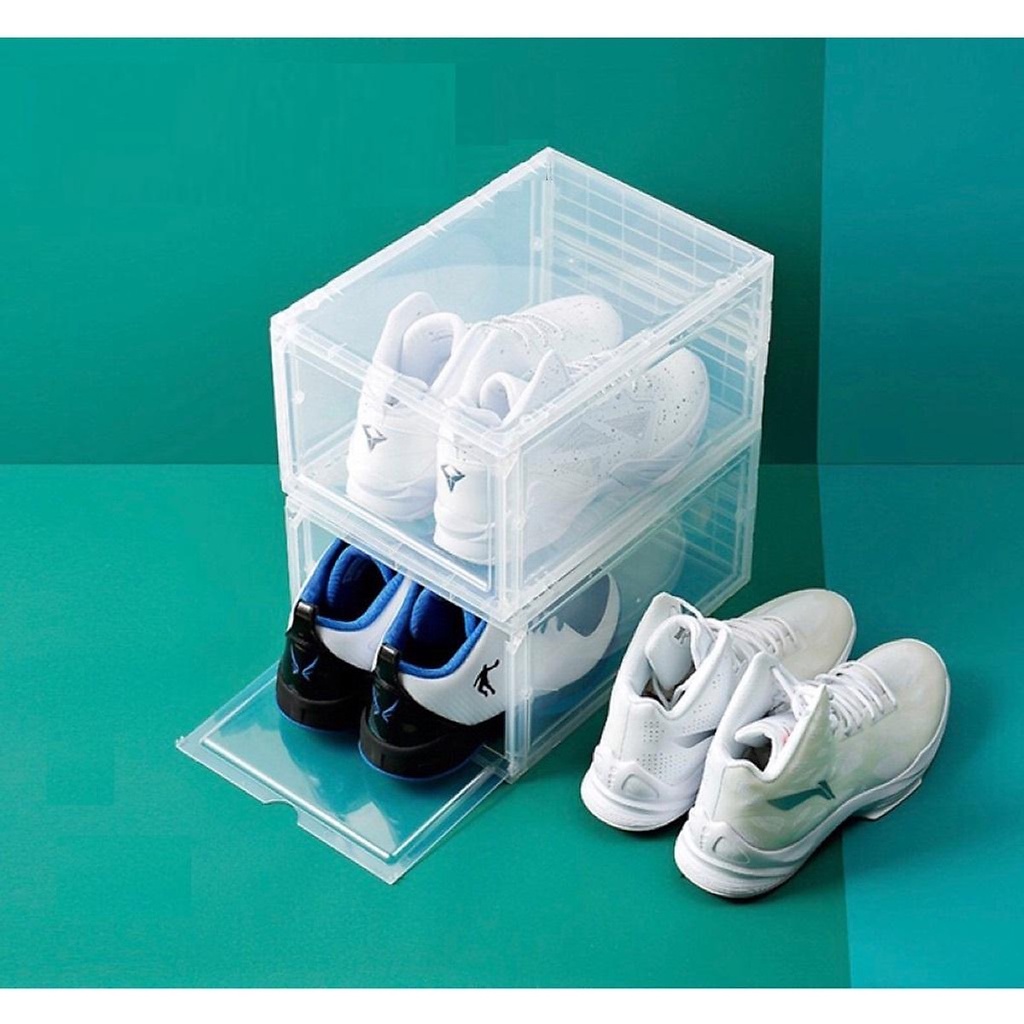 Combo 10 Hộp Đựng Giày Tủ Đựng Giày Size To Nắp Nhựa Cứng Nam Châm Cao Cấp Lắp Ráp Thông Minh