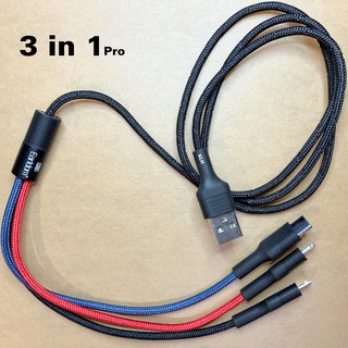 Dây sạc nhanh 3 đầu, cáp sạt đa năng iphon samsung micro typec bọc dù bền bỉ sài 1m chính hãng Earldom067