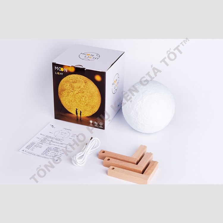 Đèn ngủ mặt trăng Moonlight 3D; đủ màu size 10cm, 12cm, 15cm, 18cm, 20cm có điều khiển, tặng đế gỗ, dây sạc