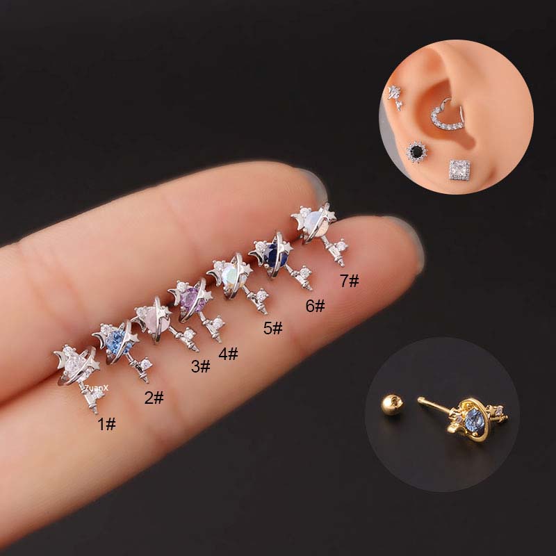 1 Khuyên Xỏ Tai Bằng Thép Không Gỉ Đính Đá zircon Thời Trang
