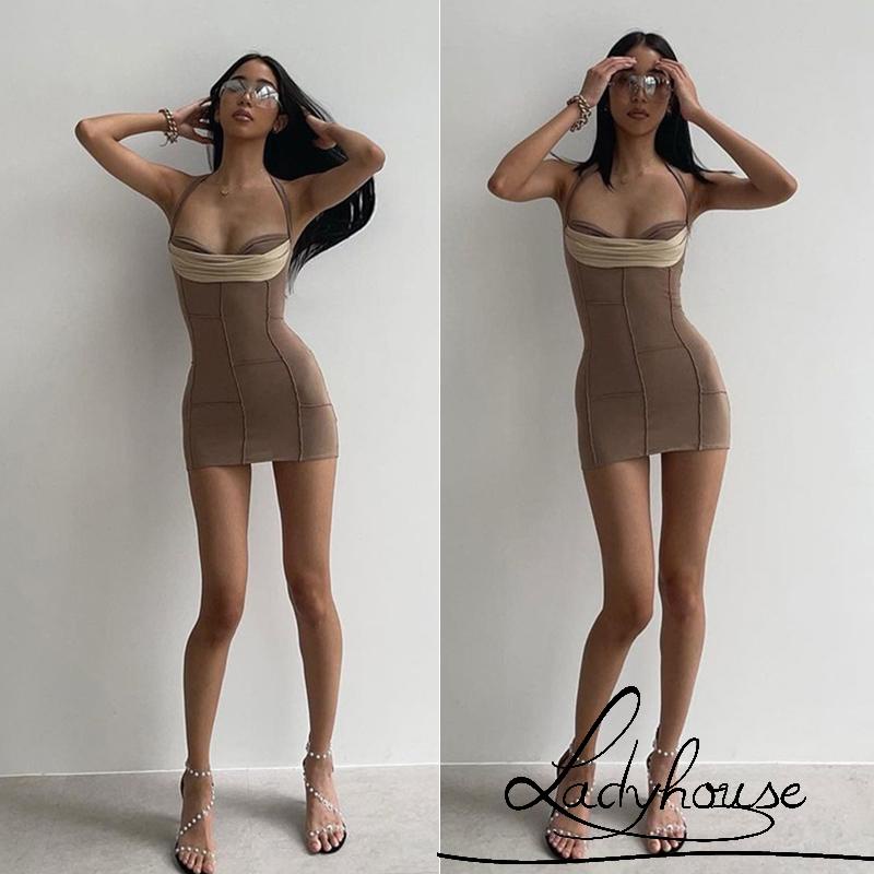 Đầm Hai Dây Không Tay Lưng Cao Màu Sắc Tương Phản Thời Trang Mùa Hè Dành Cho Bạn Nữ