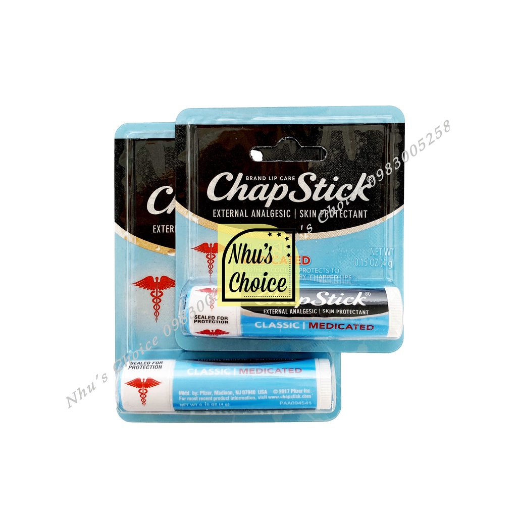 1 Thỏi Son dưỡng môi cho môi nứt nẻ và bảo vệ mềm môi ChapStick Classic Medicated Lip Balm Tube 0.15 oz