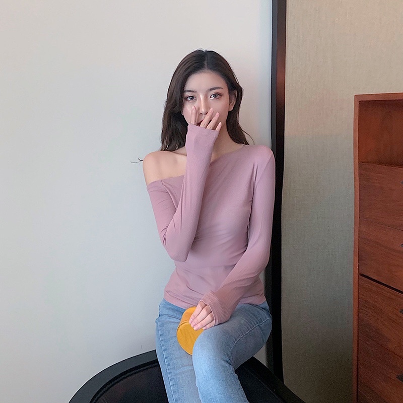 Áo thun lệch vai dài tay nữ ôm body sexy phong cách mùa thu 2022