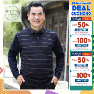 (SẴN) Áo Len Trung Niên Lót Nỉ Nhung Cổ Sơ Mi Lịch Lãm, Áo len tặng ông tặng bố Quảng Châu E188D2