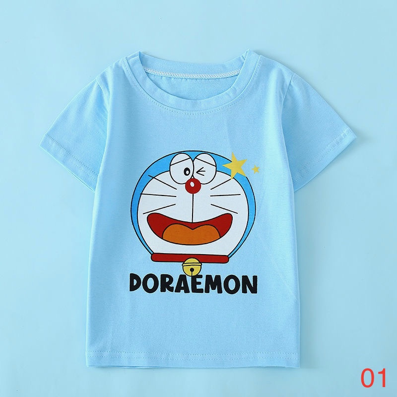 Áo thun cộc tay in hoạ tiết Doraemon &amp; các nhân vật hoạt hình cho bé trai &amp; bé gái (8-30kg) N00855