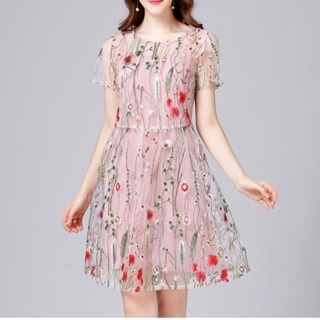 Đầm voan dự tiệc big size nhập khẩu màu hồng size đại 85-105kg