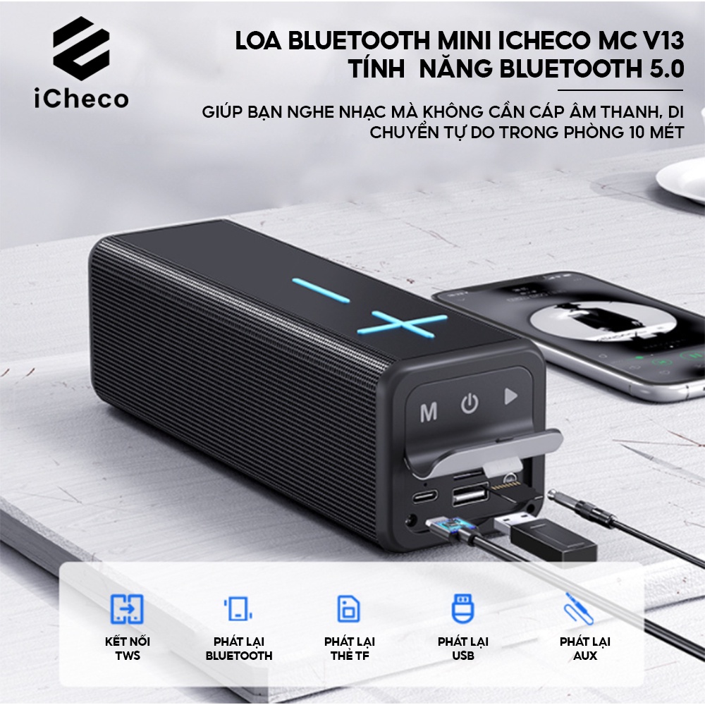 Loa bluetooth mini cầm tay ICHECO MC V13 không dây di động siêu trầm âm thanh hifi