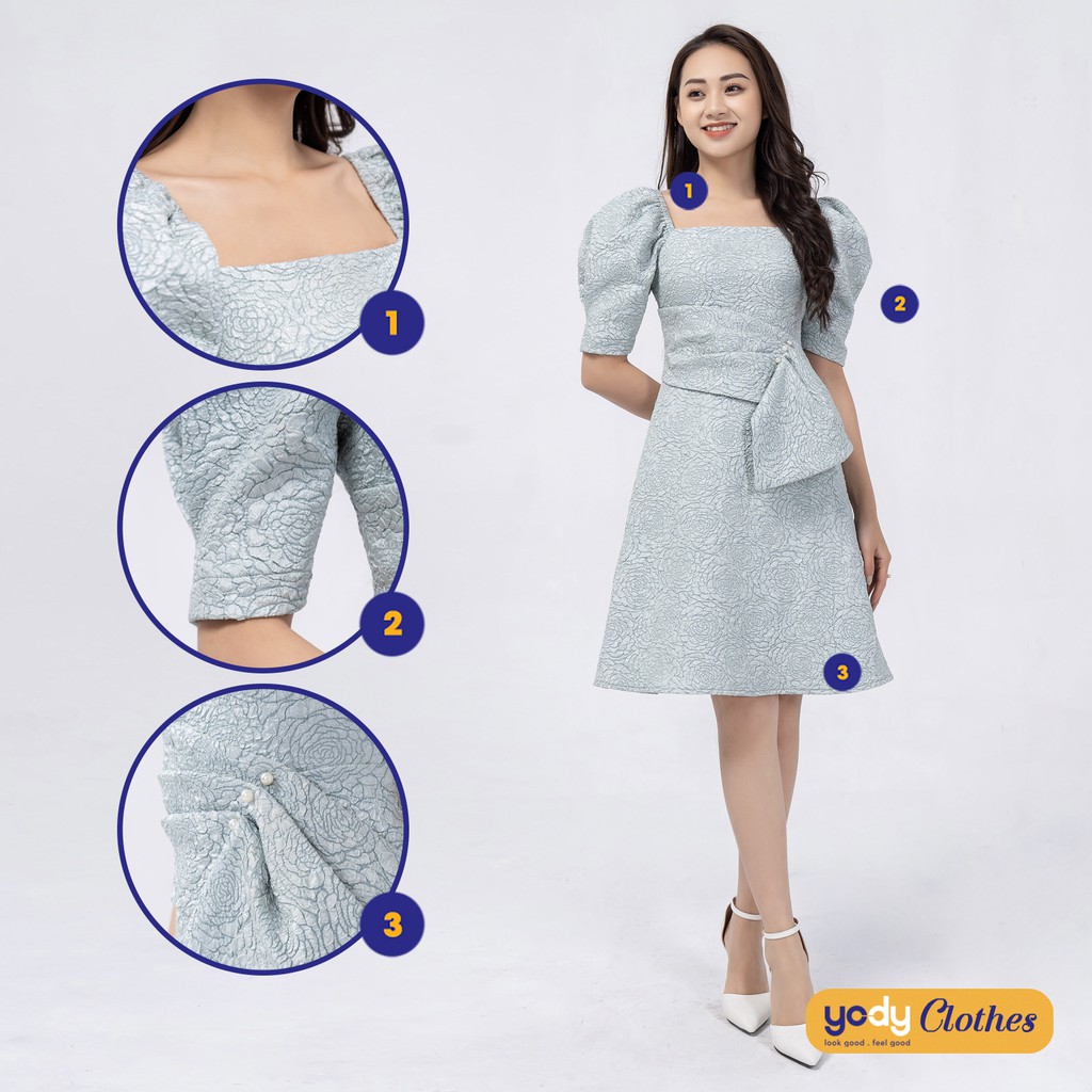 Đầm cổ vuông YODY dáng xòe kẹp nơ Siêu xinh VAN4090 | BigBuy360 - bigbuy360.vn