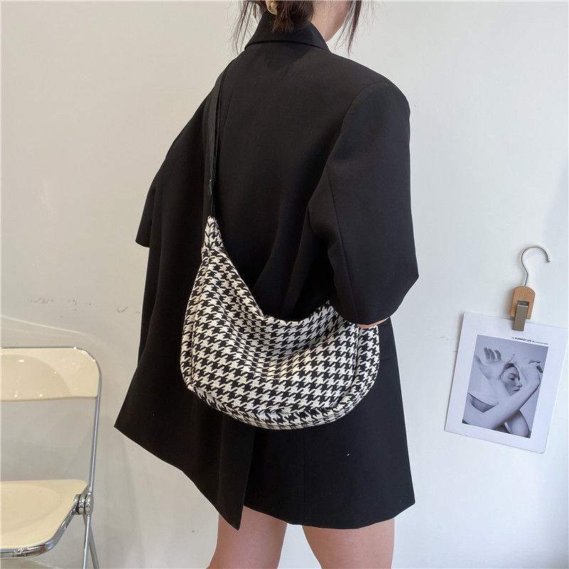 Túi xách canvas đeo vai sức chứa lớn họa tiết sọc caro thời trang dành cho nữ