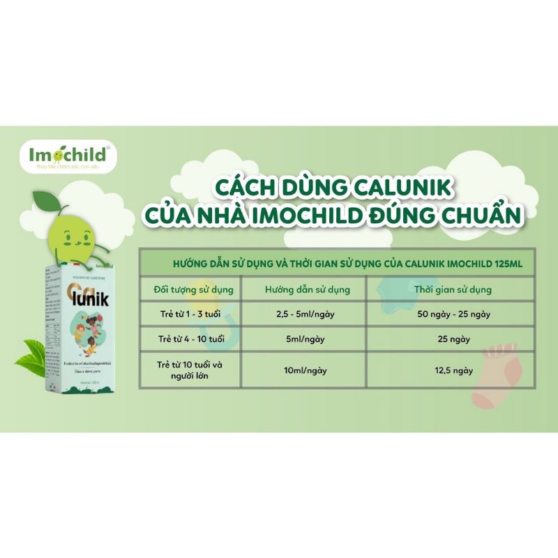 Calunik Imochild Bổ sung Canxi, Magie, Vitamin D3 và K2 cho trẻ em từ 1 tuổi và người lớn (DT125ml)