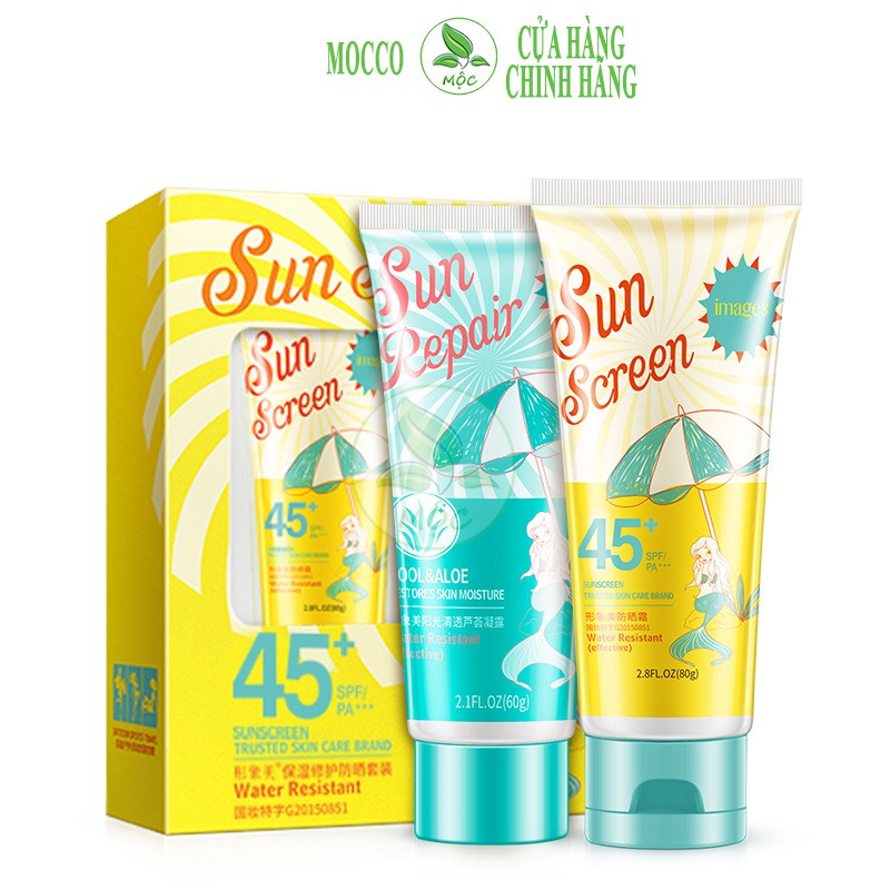 Combo Kem chống nắng, dưỡng da phục hồi, bảo vệ tuyệt đối, kháng nước, chống tia UVA UVB SPF 45+ PA+++ Nội địa trung