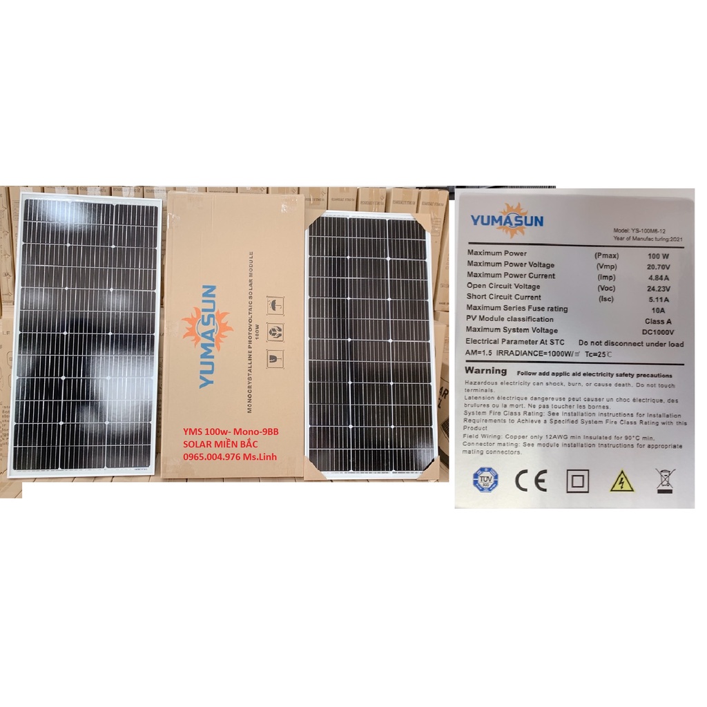 Tấm Pin năng lượng mặt trời loại Mono 100W- Công nghệ 9BB