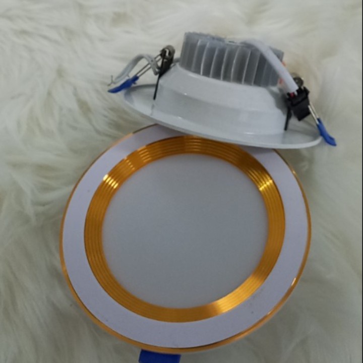 Đèn Âm Trần Đế Tản 7W 3 CHẾ ĐỘ Phi 90mm (LOẠI VIỀN VÀNG TO CÓ NGUỒN ), Đèn LED ÂM Trần Trang Trí TRẦN Thạch Cao