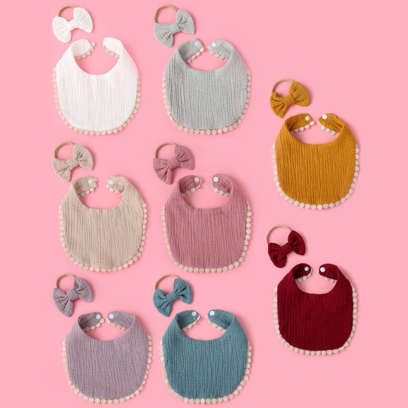 Yếm Ăn Bằng Cotton Mềm Màu Trơn Đính Nơ Hình Tam Giác Cho Bé