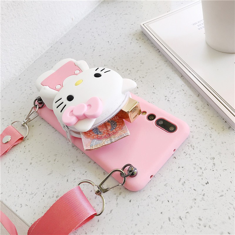 Samsung A51 A01 A71 A20S A10S A10 A20 A30 A205 A305 A50 A30S A50S A7 A750 A80 A70 A70S A21 A32 A52 A72 Cartoon Kitty Cat wallet silicone mobile phone protective case Cute rabbit backpack mobile phone case Lanyard strap type mobile phone case