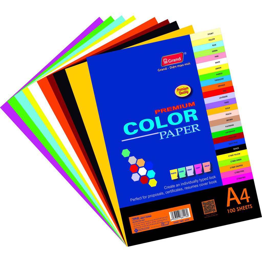 Xấp 100 tờ giấy bìa A4  160gsm Color Paper Premium