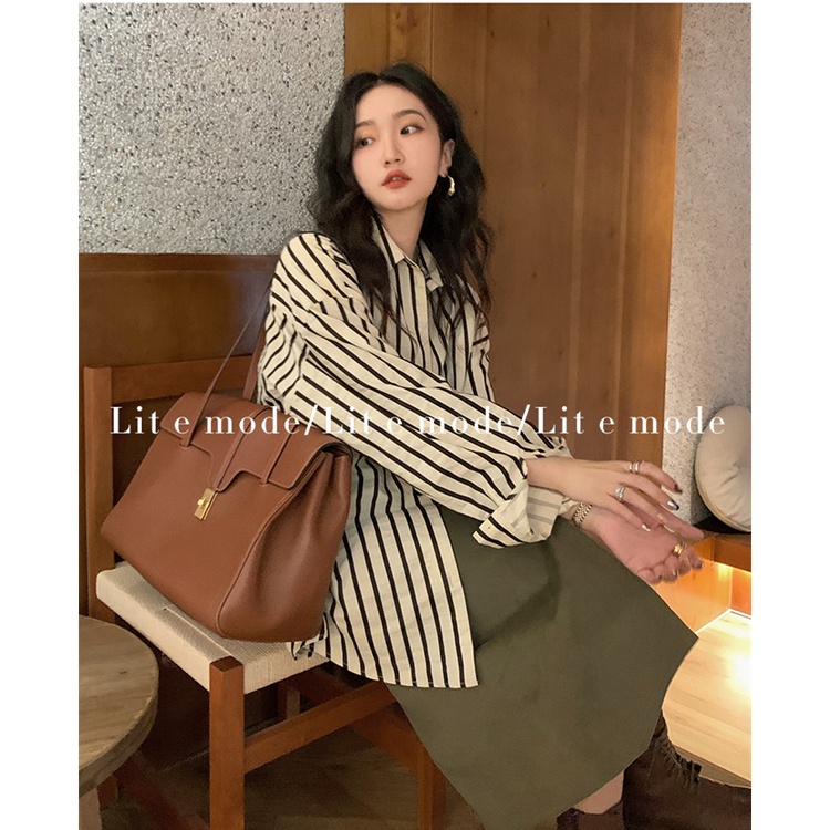 Cocory vn Áo sơ mi nữ tay dài kẻ sọc thời trang Hàn Quốc