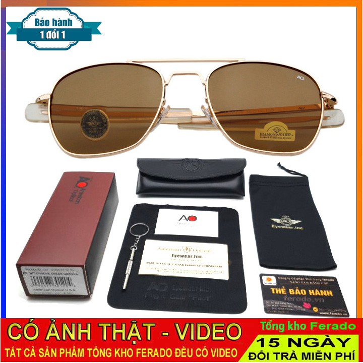 Kính mắt AO gọng vàng mắt nâu trà , Kính cơn phi công