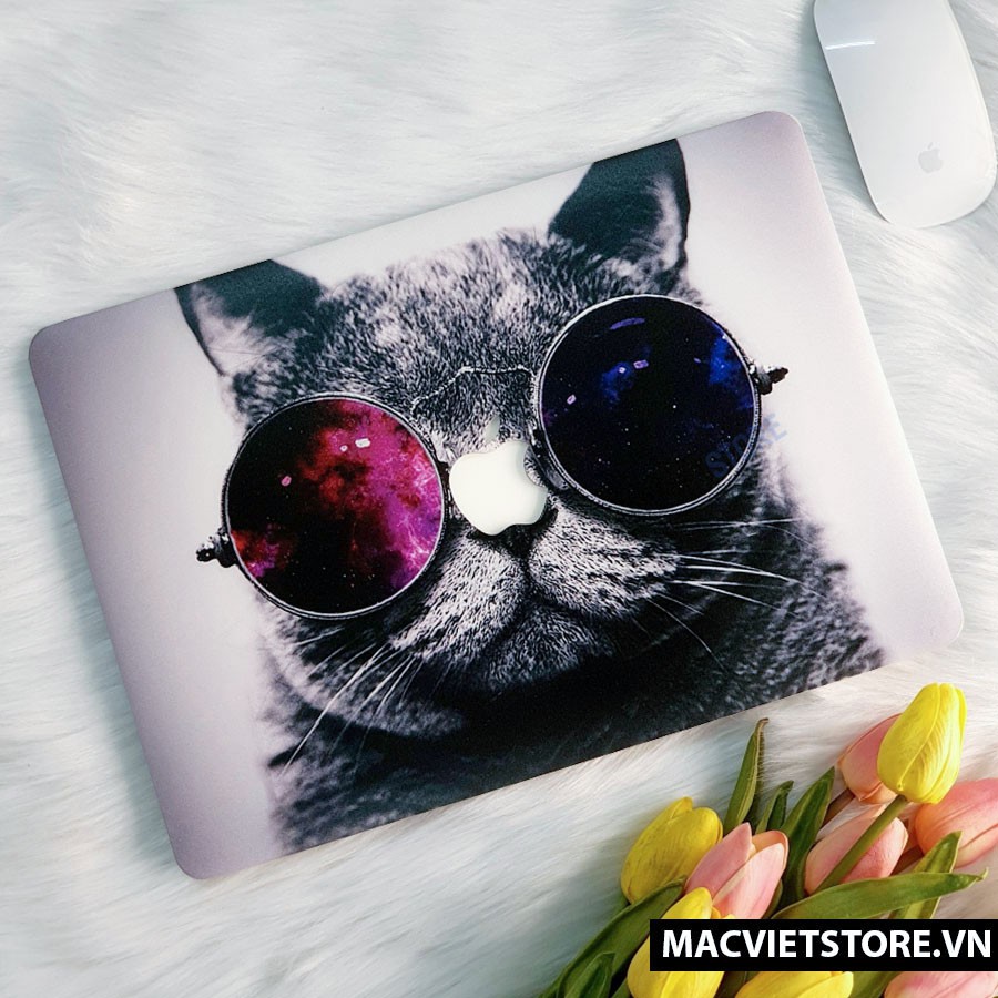 [Tặng 3 Món] Combo Ốp Macbook, Case Macbook Hình Mèo Đeo Kính (Tặng Kèm Lót phím, Nút Chống Bụi , Kẹp Chống Gẫy Sạc)