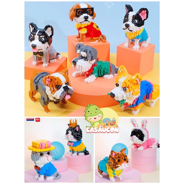 Đồ chơi lắp ráp lego 3D mô hình động vật chó mèo dễ thương