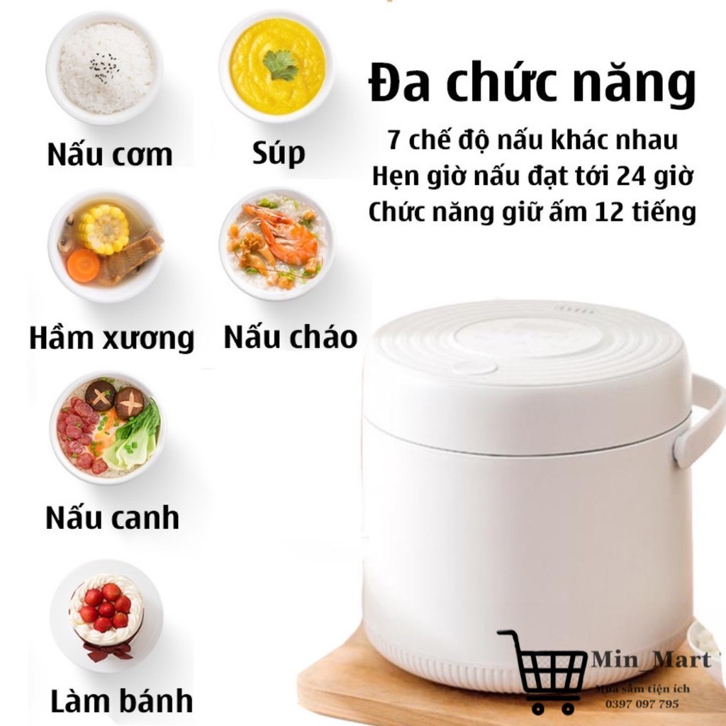 Nồi Cơm Điện Mini Đa Năng 7 Chế Độ Nấu Dung Tích 2 Lít Công Suất 400W, Tiết Kiệm Điện Có Chế Độ Hẹn Giờ,Bảo Hành 6 Tháng