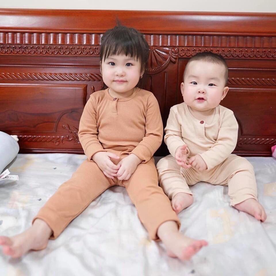 Bộ dài tay thu đông cao cấp K.Woo cho bé trai bé gái sơ sinh 6-16kg, vải len tăm xuất xịn nhiều màu-BO40