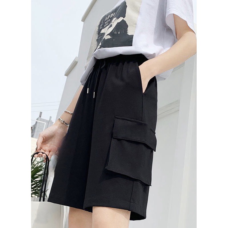 Quần short nam nữ Lylyshop chất umi cotton mịn lì kiểu quần đùi ống rộng unisex phối túi phong cách cá tính có size M,L | BigBuy360 - bigbuy360.vn