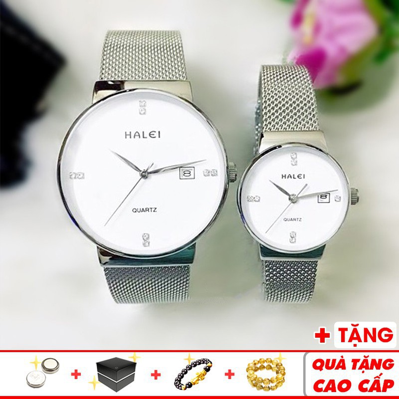 Đồng hồ cặp đôi Halei 6868 thời trang cao cấp chính hãng dây thép lụa đẳng