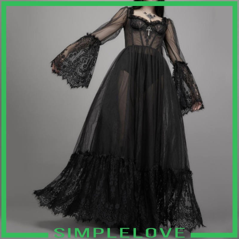 Đầm dài tay ống loe phối ren xuyên thấu gợi cảm cho nữ
 | BigBuy360 - bigbuy360.vn