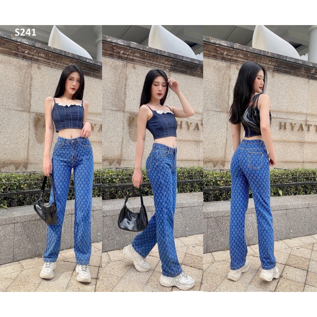 Quần jean nữ suông phối họa tiết S241
