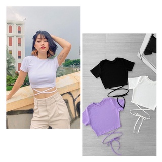 [Mã SKAMLTSM9 giảm 10% đơn 99K] ÁO CROPTOP THẮT DÂY EO TAY NGẮN [GEMI SHOP]