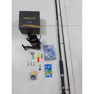 Bộ cần câu shimano 2 khúc đặc + máy deukio ac kim loại + phụ kiện