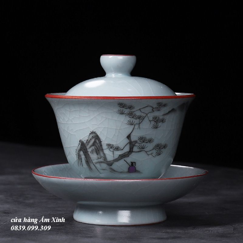 Chén Khải Tiềm họa tiết vẽ tay men rạn 180 ml