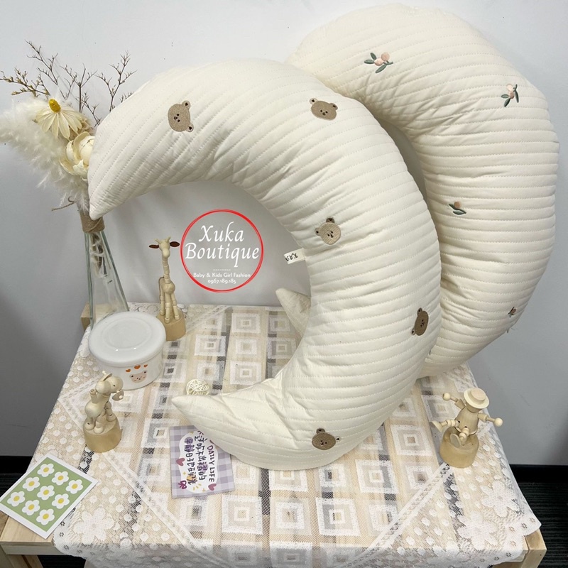 Gối Ôm Cotton Cao Cấp KAMIMI Cho Bé Thêu Gấu Oliu style Hàn Quốc (MSG100)