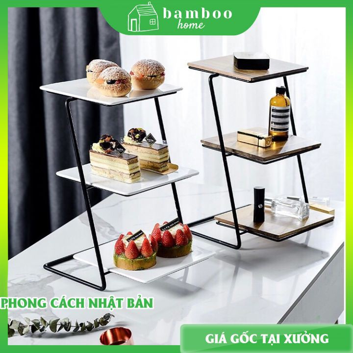 Kệ gỗ tràm 3 tầng trang trí decor BAMBOOO ECO khung sắt có thể tháo rời
