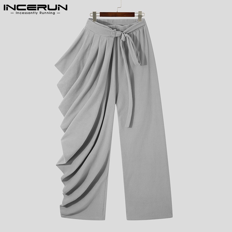 Quần dài INCERUN dáng rộng lưng thun phối dây rút thiết kế độc đáo thời trang cá tính cho nam