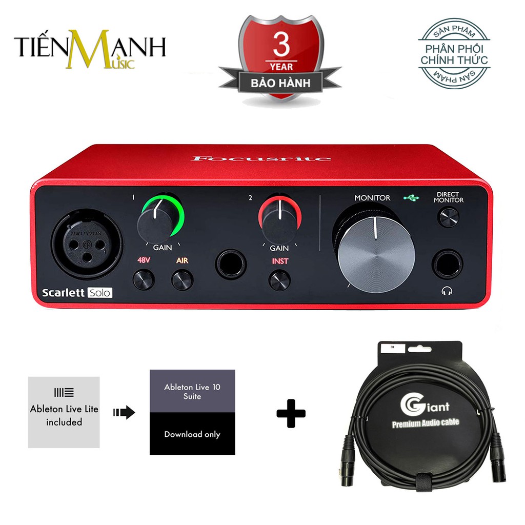 [Tặng Cable] Focusrite Scarlett Solo Gen 3 Sound Card Âm Thanh - Focus USB Audio SoundCard (3rd - Gen3)