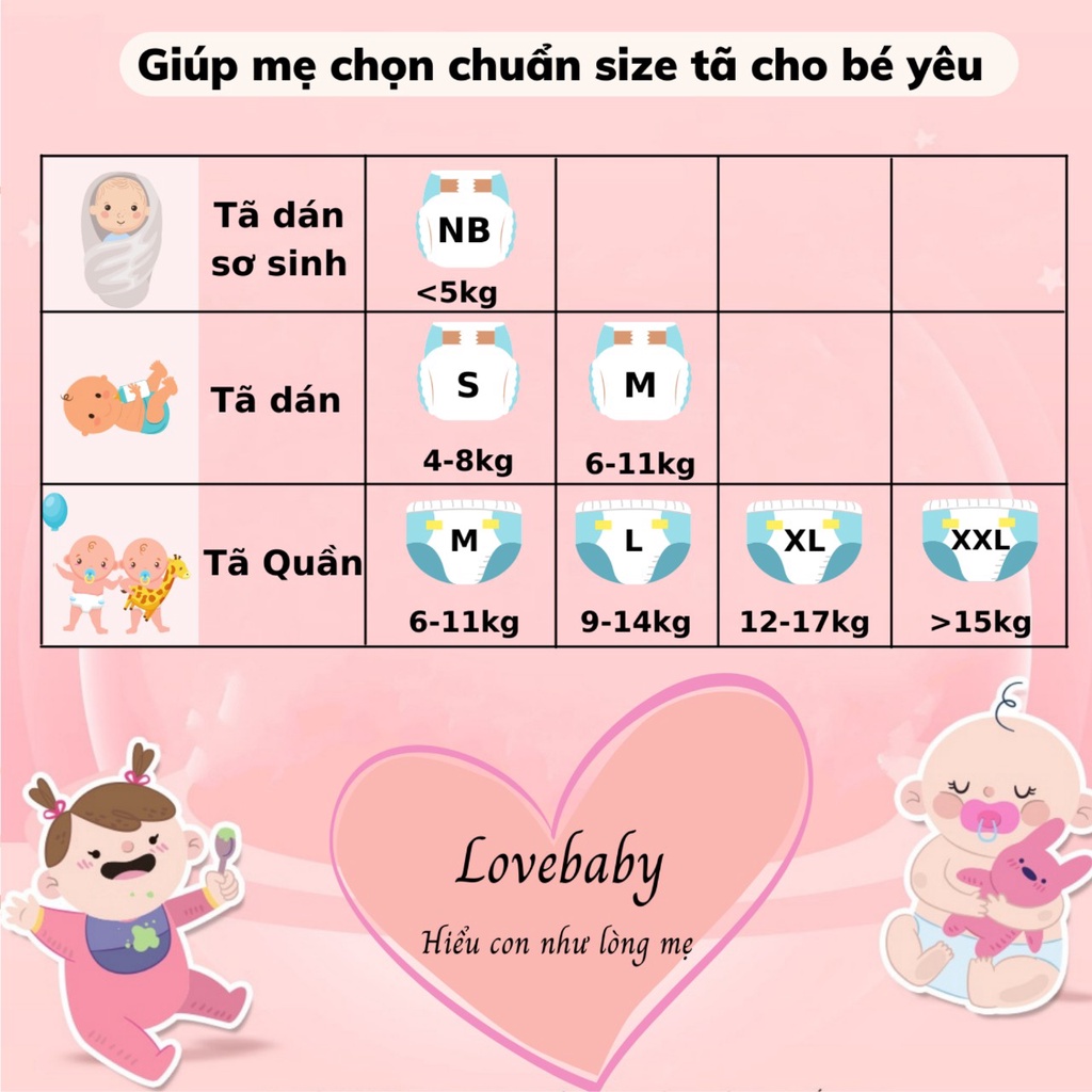 Tã Bỉm dán/quần hữu cơ Pinkdream Love baby đủ size NB36/S50/M46/L42/XL38/XXL34