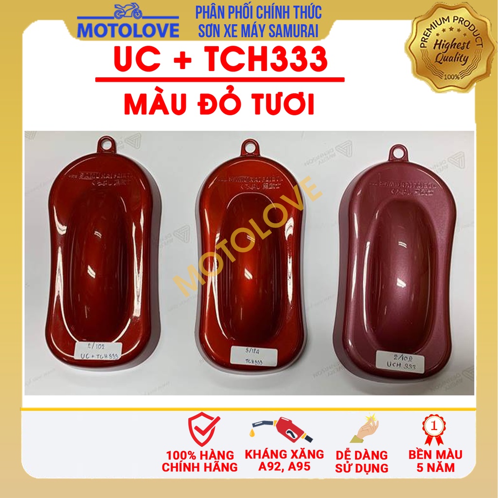 Combo sơn samurai đỏ tươi UC + TCH333 - hệ thống sơn xịt màu 2 lớp dành cho sơn xe máy, ô tô