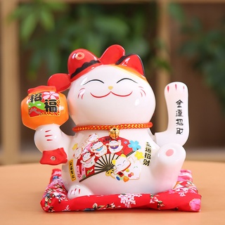 Mèo Thần Tài May Mắn Maneki Neko 16cm Vẫy Tay (Kèm Pin Và Đệm)