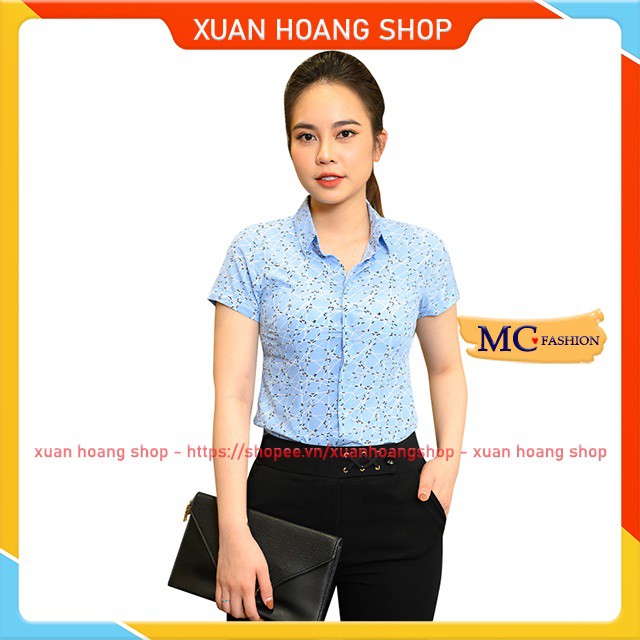 Áo Sơ Mi Nữ Ngắn Tay Kiểu Đẹp Công Sở Mc Fashion, Size Đủ, Chất Vải Mát, Màu Xanh Đen Tím Than, Vàng Đỏ Cộc, Kẻ Sọc A668