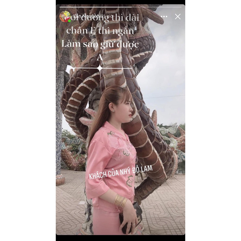 SET ĐỒ LAM ĐI CHÙA THÊU HOA NỔI SANG TRỌNG MÀU HÔNG