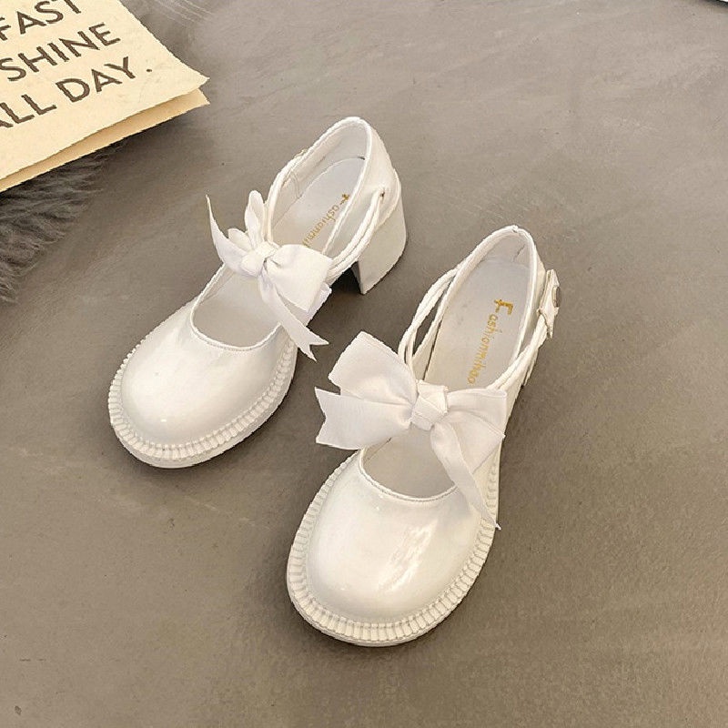 Giày Cao Gót Da Mềm Thắt Nơ Phong Cách Lolita Nhật Bản Cho Nữ