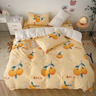 Bộ trái cam hàn quốc set chăn ga gối cotton living 100%