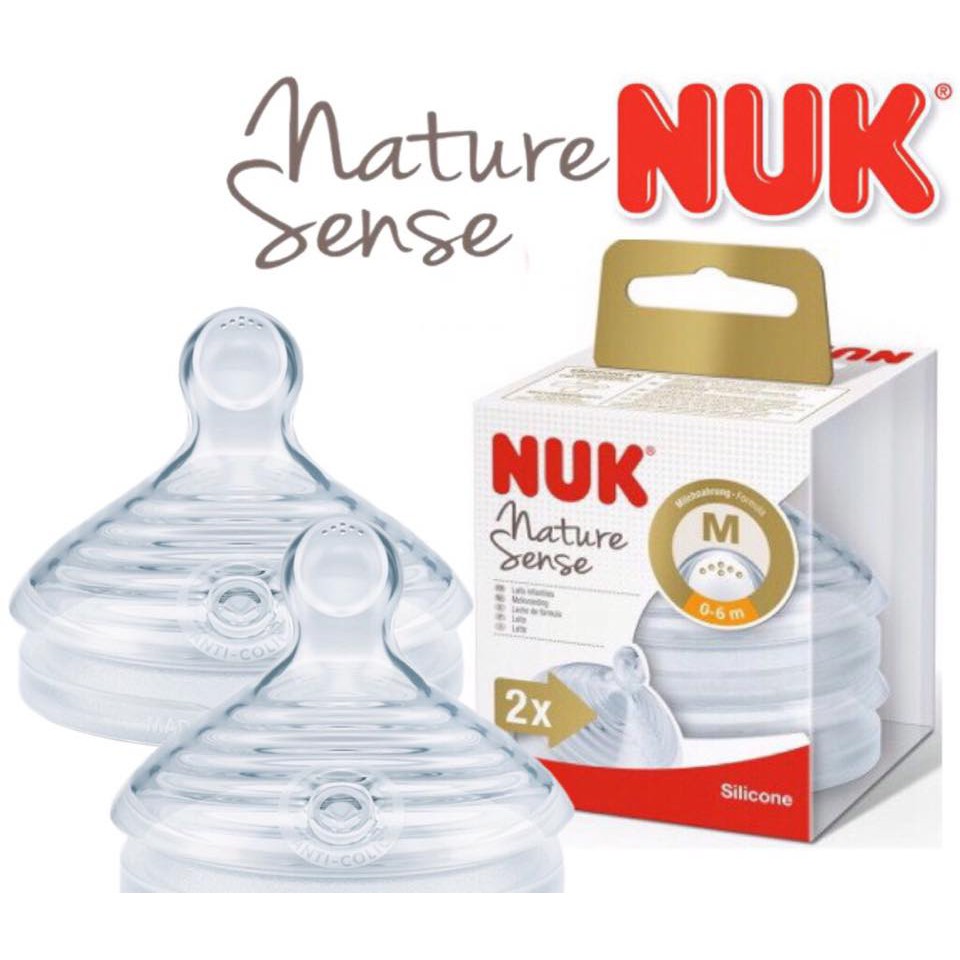 BỘ 2 NÚM TY SILICON NUK CỔ RỘNG 0-6/6-18THÁNG (NATURE SENSE)