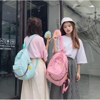 [ THANH LÝ XẢ KHO] Bộ: balo + ví mặt cười ! Ba lô vải dù thời trang nữ - đi học, đi chơi, du lịch, phượt