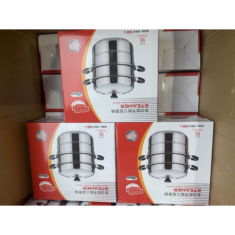 Nồi hấp 3 tầng inox dùng được bếp từ size 28cm